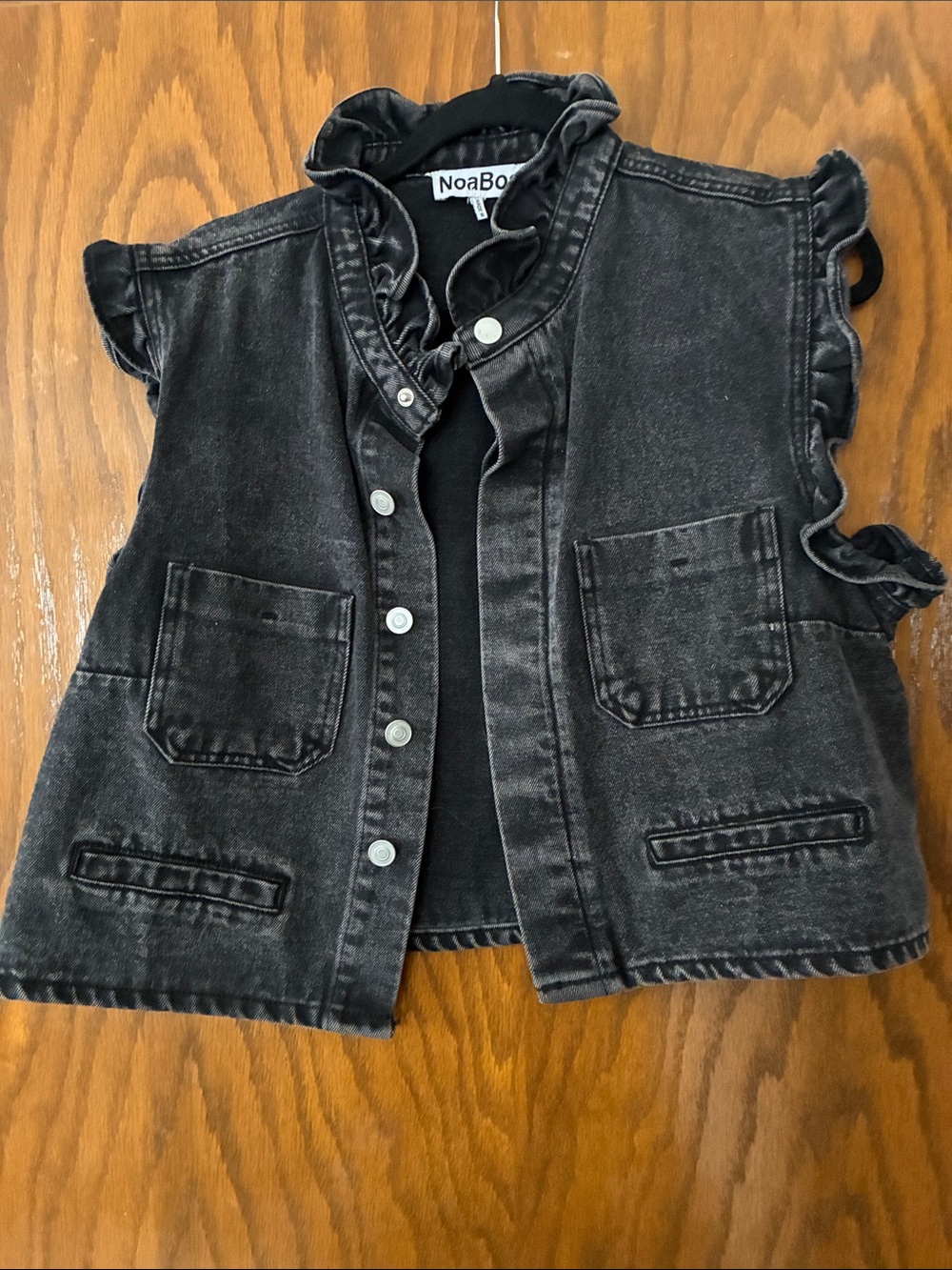 Black Ruffle-Trim Sleeveless Denim Vest
